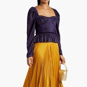 Ulla Johnson Purple Mia Ruched Satin Peplum Blouse